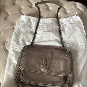 Yves Saint Laurent Taupe Quilted Shoulder Bag